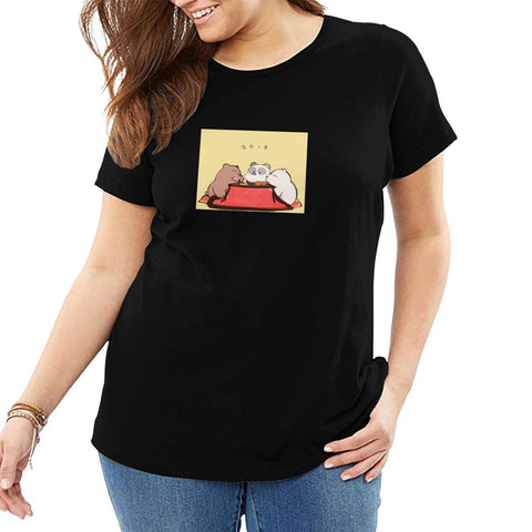 2018 We Bare Bears Big and Tall Skinny for Women Short sleeve T-Shirt Black