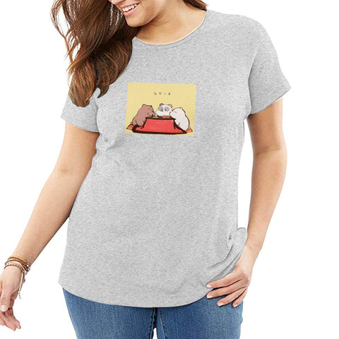 2018 We Bare Bears Big and Tall Skinny for Women Short sleeve T-Shirt Gray