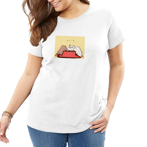 2018 We Bare Bears Big and Tall Skinny for Women Short sleeve T-Shirt White