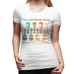 3Can Never Have Too meny Guitars Womens O-Neck Cotton Graphic Short sleeve T-Shirt White